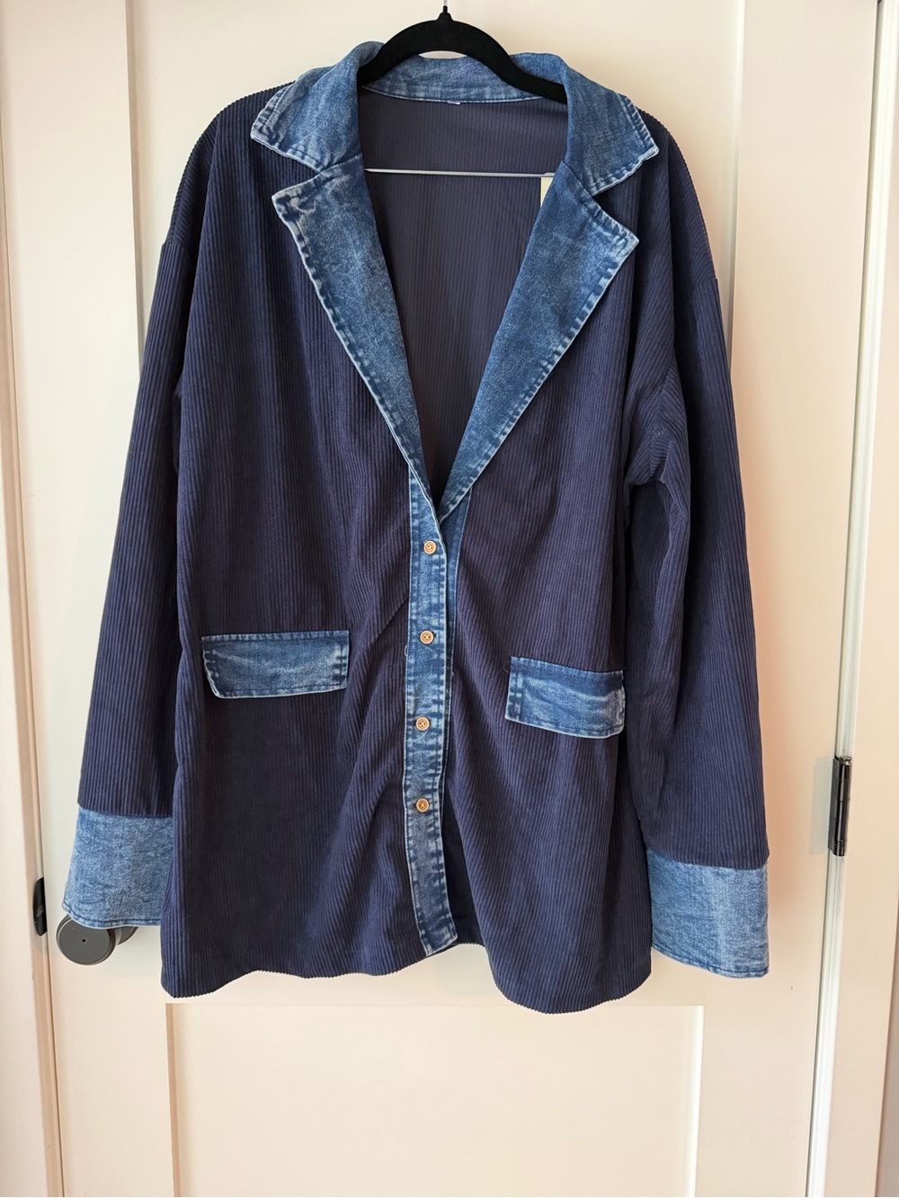 Ebossy Navy Corduroy Blazer with Light Denim Trim